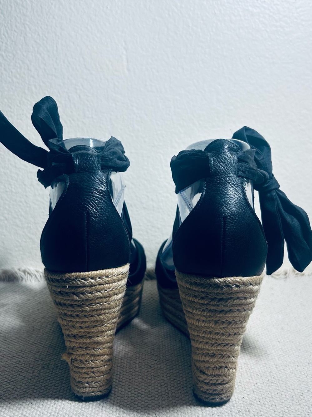 UGG Black Espadrille Wedge Sandals with Ankle Wrap - Picture 4 of 14